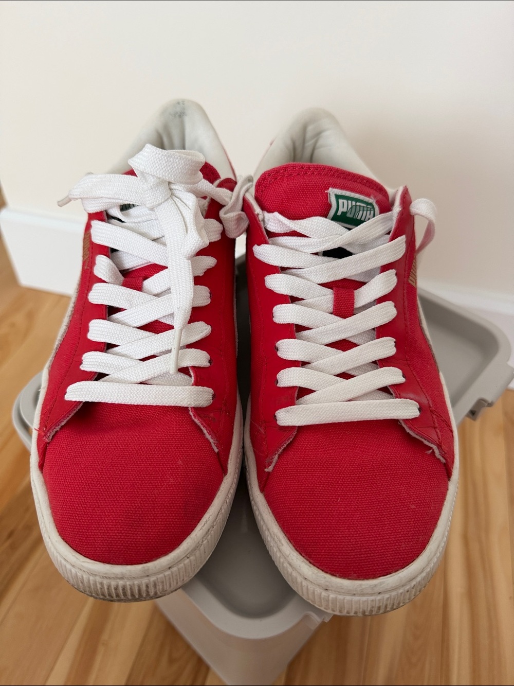 Puma Red Canvas Low-Top Sneakers with White Formstrip - Picture 3 of 7